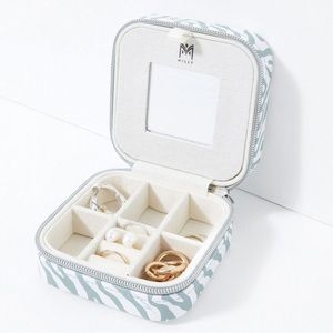 Milky Blue and White Zebra Compact Travel Jewelry Case - Brand New!